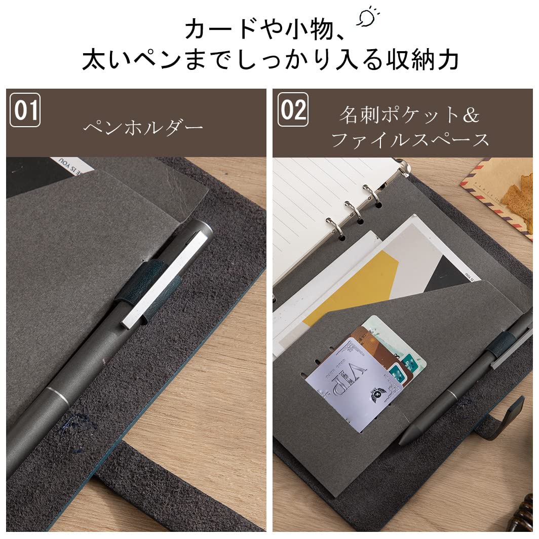 Amazon.co.jp: (wooztoo)A5サイズ ネイビー 80枚 システム手帳 本革